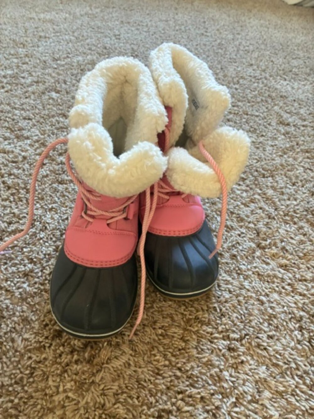 Cat & Jack Kids Faux Fur Lace-Up Mid Calf Winter Boots Waterproof, Pink! NWOT